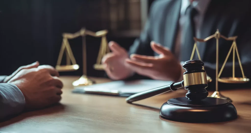 Client signing legal paperwork with attorney